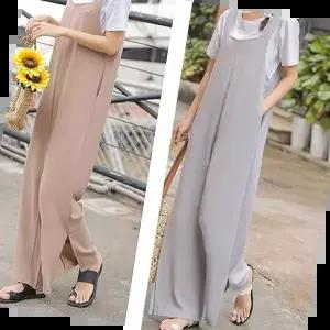 오버롤 여름 여성 데일리 민소매 와이드 점프수트