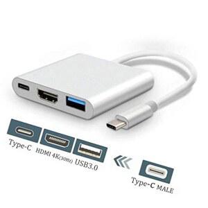 [미국배송] WISYIFIL USB C에서 HDMI 어댑터 타입C 컨버터에서 4K+USB 3.0+USBC 충전 포트 3 인 1 허브 애플호환 PRO/아이패드호환 PRO/아이폰호환 15/16용 USBC 디지털 AV 멀티포트 TV 모니터