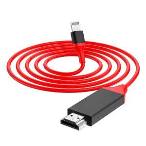 [미국배송] [애플호환 MFI 인증] 아이폰호환 라이트닝HDMI 어댑터 1080P 동기화 화면 라이트닝 디지털 AV 어댑터 HDTV 코드 아이폰호환/IPAD와 호환 TV 프로젝터 모니터에 POWER LOGIC 공급 필요 없음6.6피트/레드