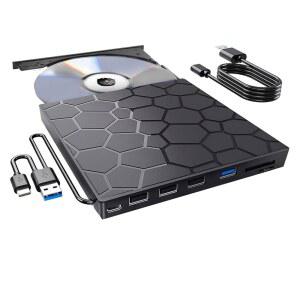 시디플레이어 외장 CD DVD 드라이브 플레이어 노트북 데스크탑 맥 윈도우 11 10 8/7 리눅스용 7 인 1 USB 3 0 CD/DVD ROM / RW CD 버너