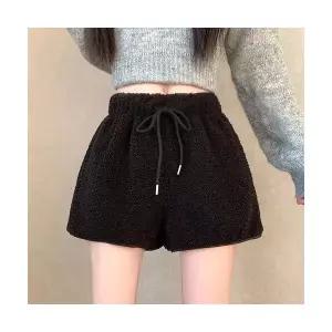 여자 반바지 여름 도톰한 스웨이드 추동 슬림핏 겉옷 핫팬츠 하이웨스트 A라인 와이드 바지 BE4