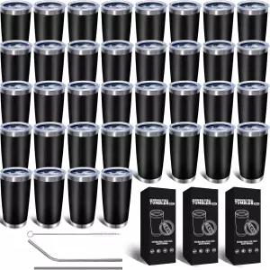 HAOLI 36팩 뚜껑과 빨대가 있는 20온스 스테인리스 스틸 벌크 텀블러 뜨겁거나 차가운 음료용 누수 방지