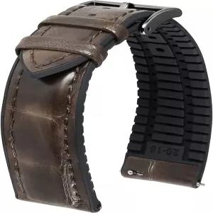 빈룬 가죽 실리콘 시계줄 14mm 16mm 18mm 19mm 20mm 21mm 22mm 퀵 릴리스 프리미엄 악어 패턴 통기성 고무