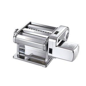 마르카토 이탈리아산 암피아 모터 110V 파스타 머신, 크롬 스틸. 세트에는 암피아 150, 핸드크랭크, 클램프, 파스타드라이브 모터, 사용 설명서가 포함되어 있습니다.