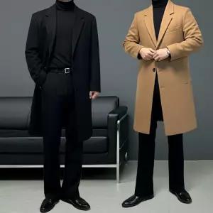 남자 캐시미어 겨울 오버핏 울 싱글 카멜 반코트