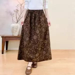 여자 겨울 치마 이중 면마 스커트 가을 도톰 프린트 A라인 롱 원픽4