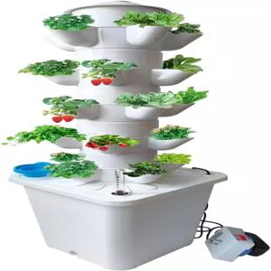 5단 25포트 수직 수경재배 타워 시스템 물 펌프 및 타이머 포함 스마트 플러그 키트 채소 허브 과일용 정원