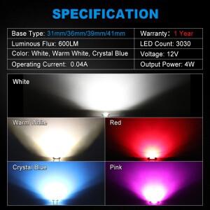 루보식 NAO C5W LED CANBUS 오류  꽃줄 31mm 12V 3030 SMD C10W 자동차 인테리어 조명 독서 번호판 램프