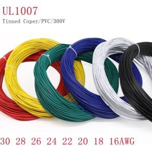 2M/5M UL1007 PVC 주석 도금 구리 와이어 케이블 16/18/20/22/24/26/28/30 AWG 흰색/검정색/빨간색/노란색/