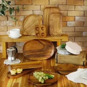 내추럴 쟁반 나무 티크 15.5인치 접시 그릇 원목 도마 (WFK8WTB)