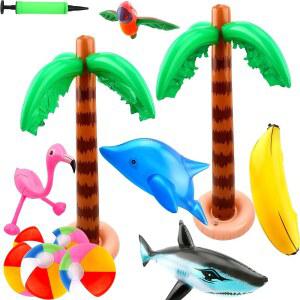 소나룬 18개 풍선 야자수 코코넛 나무가 플라밍고 바나나 비치 볼 상어 돌고래 풀 장난감을 날려 여름 해변 파티 하와이안 루오 열대 테마 용품으로 사용합니다