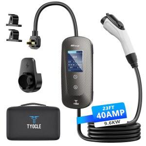 Tyocle 2025 새로운 휴대용 레벨 2 EV 충전기(40Amp, 240V, NEMA 14-50P), 23피트 케이블 포함. 이 모바일 전기 자동차 장비는 가정용 충전을 가능하게 하며, 전기차 모델에 대한 제공합니다