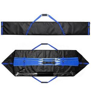 어깨끈이 달린 토토코브 블랙 스키백, 패딩 처리된 겨울 스포츠 장비 보관 케이스, 블루 액센트가 있는 스노보드 여행용 캐리어