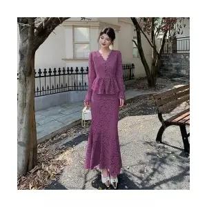 여성용 정장세트 세트 추동 레이스 상의 머메이드 스커트 투피스 CH4