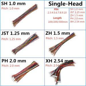10피스 1.0 1.25 2.0 2.54 SH/JST/ZH/PH/XH 2PIN/3/4/5/6/7/10P 암 플러그 커넥터 (와이어 포함)