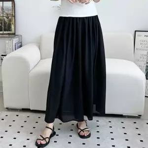 쉬폰 주름 여성 플레어 밴딩 롱 치마 바지 와이드 팬츠 (WFK93E6)