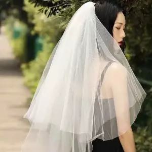 웨딩 사진 촬영소품 결혼식 이중베일 2겹 면사포 롱 (WFK9FHT)