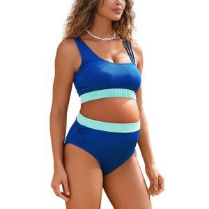 모모드 임산부 투피스 수영복 하이웨이스트 스트래피 비키니 세트