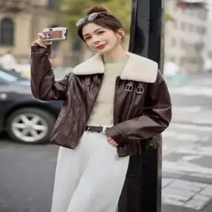 여자 추동 도톰 가죽점퍼 PU가죽 자켓 오토바이복 숏기모 OP4