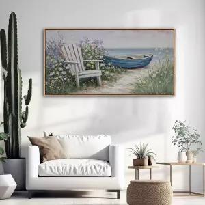 YCprimer 대형 해안 캔버스 벽 아트 - 바다 풍경 장식 그림 블루 보트 해변 페인팅 및 거실용 쉽게 걸 수