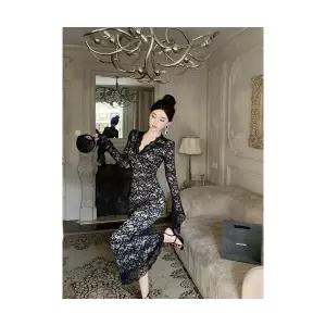 여자 레이어드 레이스 원피스 플레어 소매 슬림 추동 드레스 펜슬 스커트 SPO마켓4