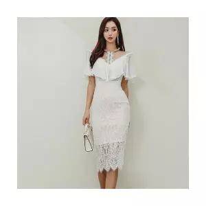 여자 레이어드 레이스 원피스 시스루 망사패치 프릴 소매 드레스 SPO마켓4