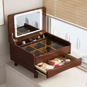 좌식원목화장대 접이식 북유럽 원룸 수납장 거울 수납
