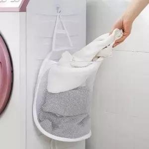 벽걸이 세탁 보관 메쉬 통풍 바구니망 가방 후크형 화이트+매직후크1P (WFKAEV4)