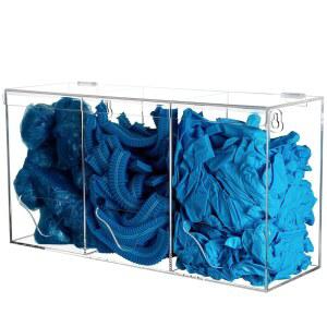 헤이렐다 글러브 디스펜서 월 마운트 - 일회용 라텍스 장갑, 헤어넷, 신발 커버, 세탁 포드, 식기세척기 건조기 볼, 클리어용 트리플 아크릴 위생 스테이션 홀더