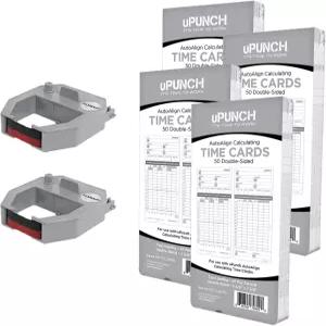 회색 HN4000 자동 정렬 계산 시간 시계용 uPunch 2 팩 리본/200 카드 콤보 (HNRL2TCL2200)