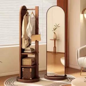 스마트 회전식 이동식 전신거울 행거 틈새 거울 스탠드 선반 아치형 중간 월넛 40x170