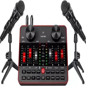 라이브 사운드 카드 오디오 믹서가 포함된 팟캐스트 마이크 번들 PC/폰 스트리밍 노래 게임 보이스 체인저