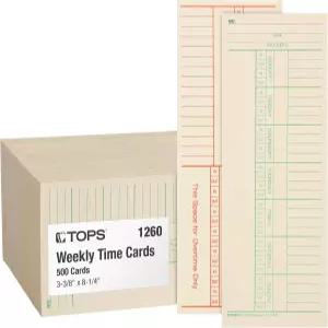 TOPs 타임 카드 주간 양면 명명일 3-3/8인치 x 8-1/4인치 마닐라 녹색/빨간색 인쇄 500개(1260개)