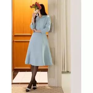 [시크라인] (~XXL까지) 아벨리드 숄카라 트위드 원피스 겨울 플레어 하객룩 오피스룩 모임룩 격식룩 연말룩