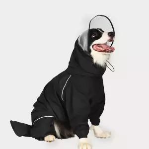 중형 대형견용 반려견 우비 재킷 코트 탈부착 가능한 후드와 꼬리가 있는 풀 레그 커버 방수 반사 스트립