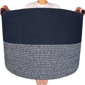 민트우드 디자인 초대형 22 x 16인치 장식용 직조 면 로프 담요 보관 바구니 빈 거실 베개 풀 타월 강아지