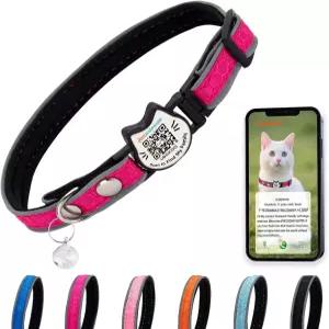 종이 있는 고양이 목걸이 옥스포드 천 소프트 패딩 조절 가능한 QR 코드가 ( 핫핑크 )로 분리하세요