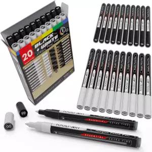 TOOLI-ART 흑백 아크릴 페인트 마커 펜 세트 암석 페인팅 캔버스 머그잔 금속 유리 패브릭 나무 DIY. 독성