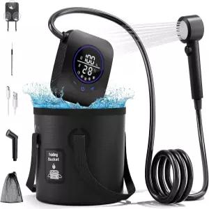 8000mAh 휴대용 캠핑 샤워기 5갤런 버킷으로 충전식 전기 샤워 펌프 업그레이드 인텔리전트 LED 디스플레이