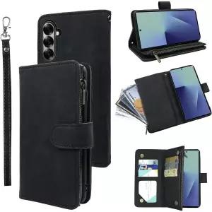 삼성 갤럭시 Z 폴드 7용 지갑형 케이스 (손목 스트랩 및 고급 빈티지 가죽 플립형 신용카드 홀더/스탠드 포