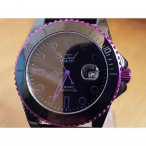 LTD 시계 [세금포함] [정품] 남성 블랙 세라믹 리미티드 에디션 Hot 핑크 Accent 다이버 스타일 Date 명품