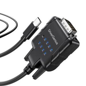 9개의 LED 표시등이 있는 DriverGenius SerialPulseX USB-C to Serial RS232 DB9 어댑터 - 다작 PL2303GC Windows 11, macOS 15, Linux(USB232A-E-C, 3ft/1m)와 호환됩니다
