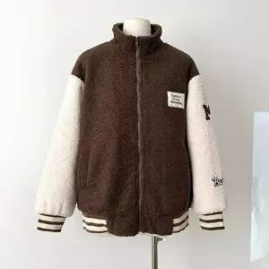 캐주얼 패치 여성 2컬러 배색 야구점퍼 뽀글이 후리스 EGS5+3SOY