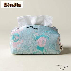 블루 자카드  브로케이드 말 모양 티슈 박스 정리함 케이스 종이 서랍 룸 냅킨 보관 장식 공예품