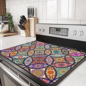 레트로 플라워 전기 스토브 탑 커버 프로텍터-만다라 유리 플랫 매트 오븐 인덕션 쿡탑 매트, 카운터탑 내열 식기 건조 매트용