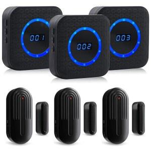 비즈니스용 무선 도어 차임벨 800피트 범위 55인치 가정용 센서 알람이 울리면 차임벨이 울립니다. 5단계 볼륨 조절 가능한 숫자 디스플레이(수신기 3개 및 3개)