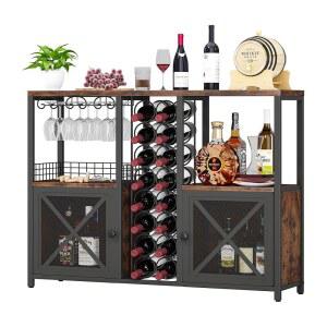가정용 호메이주 미니 바, 나무 커피 바 캐비닛, 주류 및 잔용 모던 주방 다이닝 룸용 수납 사이드보드가 있는 농가 뷔페 와인 캐비닛