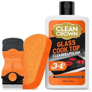 클린 크라운 3-in-1 쿡탑 클리너 키트(8.8온스 + 스크러버), 전기 스토브용 스토브 클리너, 세라믹 및 벽난로 유리, 음식물에 탄 부분 제거, 기름칠 제거