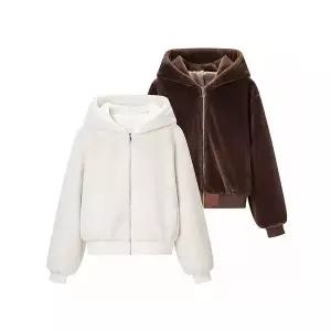 엘럽 여자 야구 점퍼 겨울 캐주얼 솔리드 퍼 숏 기모 도톰 후드 코트 원템4