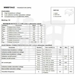 호환 100PCS MMBTA42 1D 0.3A 300V NPN SOT-23 SMD 칩 트랜지스터